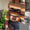 Womens Halloween Print Crew Neck Slim Fit Long Sleeve Base Layer Top Stretchy Casual Pullover Shirt with Patterned Design for Fall Season