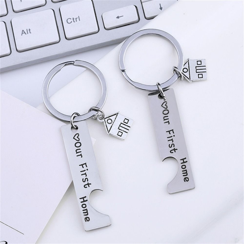 Stainless Steel Couple Keychain Engraved House Keyring Exquisite Lovers Keyring  Jewelry