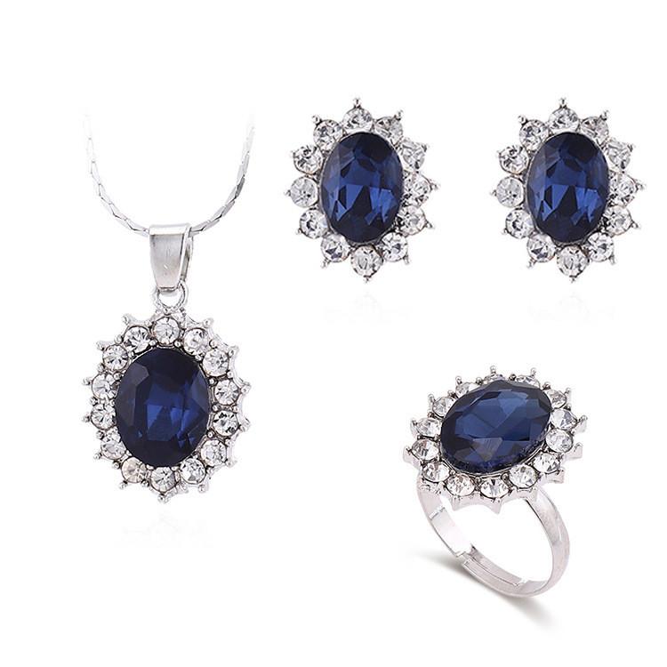 Fashion Sapphire Jewelry Set With Blue Rhinestone Decor For Women Spring