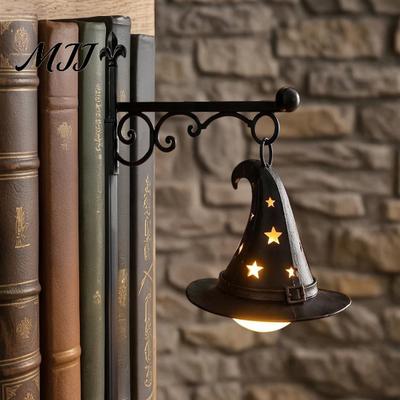 Cozy Aesthetic Bedroom Lighting Halloween Library Lantern, Gothic Decorative Bookshelf Lamp, Vintage LED Small Night Light Book Nook for Bookworms,