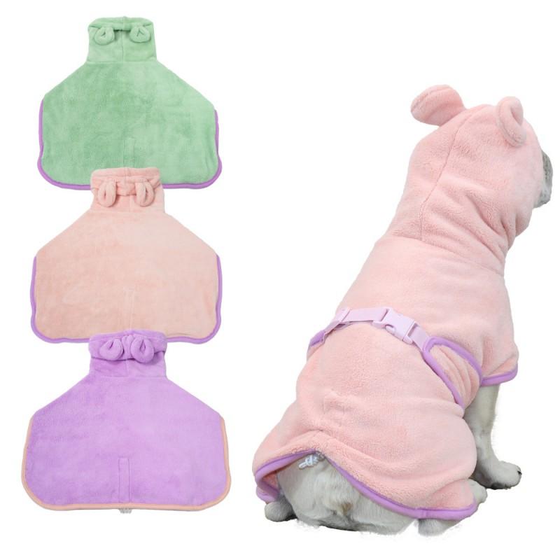 Pet Bath Robe Absorbent Quick Dry Coral Fleece Dog Cat Towel Coat With Bunny Ears Small Medium Large Breeds