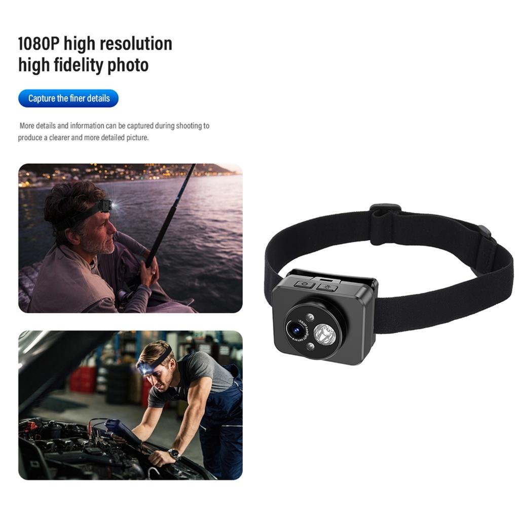 Night Sights Sports Recorder 1080P Head Mounted Camera Headlamp Camera for Adventurou Activity Photography Recording