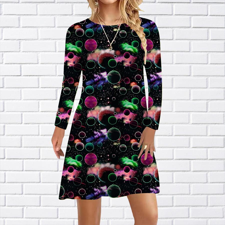

Женское повседневное платье с красочным принтом звездного неба, платья для женщин с круглым вырезом и коротким рукавом, платье больших размеров 8XL фиолетовый