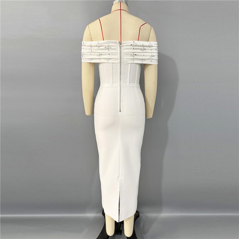 

Элегантное облегающее вечернее платье с одним плечом, вышивкой и стразами - Европейский и американский стиль M белый