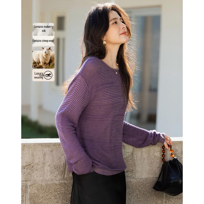 

Women s Wool Silk Blend Round Neck Sweater S