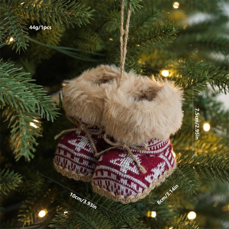 Holiday Soft Fabric Boot Ornament, Double Mini Boot Decoration with Hanging Loop for Christmas Tree, Gift Bag, and Entryway Styling