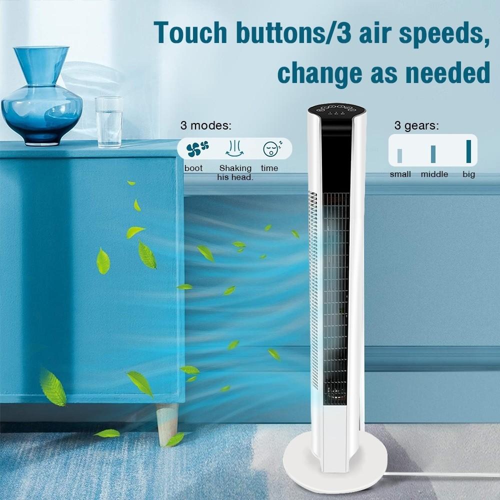 3-Speeds Intelligent 360° Air Circulation Fan Remote Control Low Noise Home Office Standing Fan Adjustable Bladeless Tower Fan