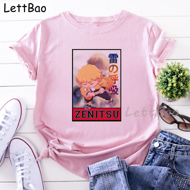 Demons Slayers Print Pink Woman Tshirts Women S Summer Harajuku Fun Cute Anime Pattern Women Tops M
