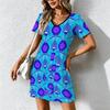 Mode d'été pour femmes Robe à col en V à manches courtes avec imprimé géométrique rétro Jupe courte sexy Robes