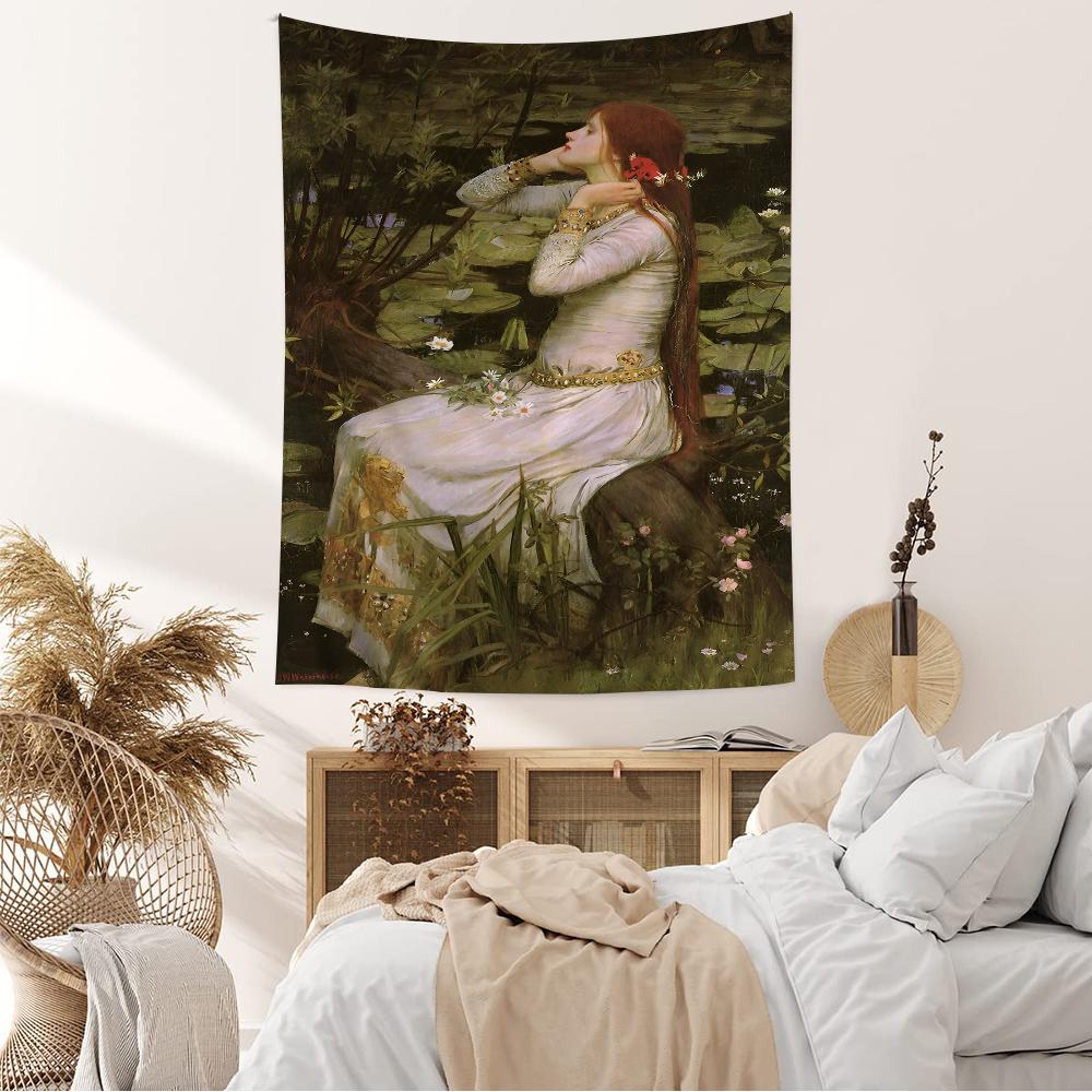 John William Waterhouse Anime Tapestry Hippie Flower Wall Carpets Dorm Decor Cheap Hippie Wall Hanging