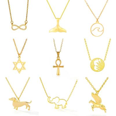 New Stainless Steel Animal Geometric Hollow Necklace Fashionable Personality Simple Pendant Jewelry Collarbone Chain Niche