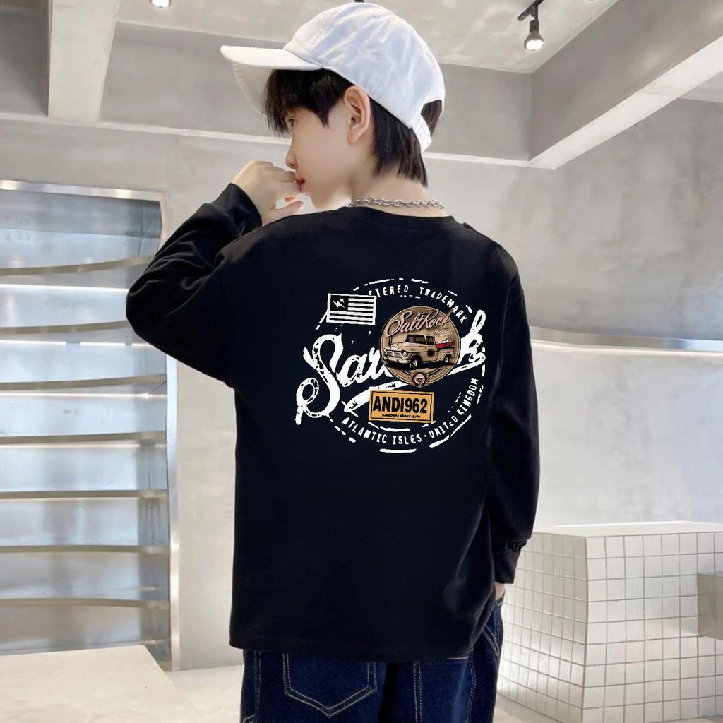 Boys' 100% Cotton Long-Sleeve Round Neck T-Shirt - Autumn Casual Sportswear