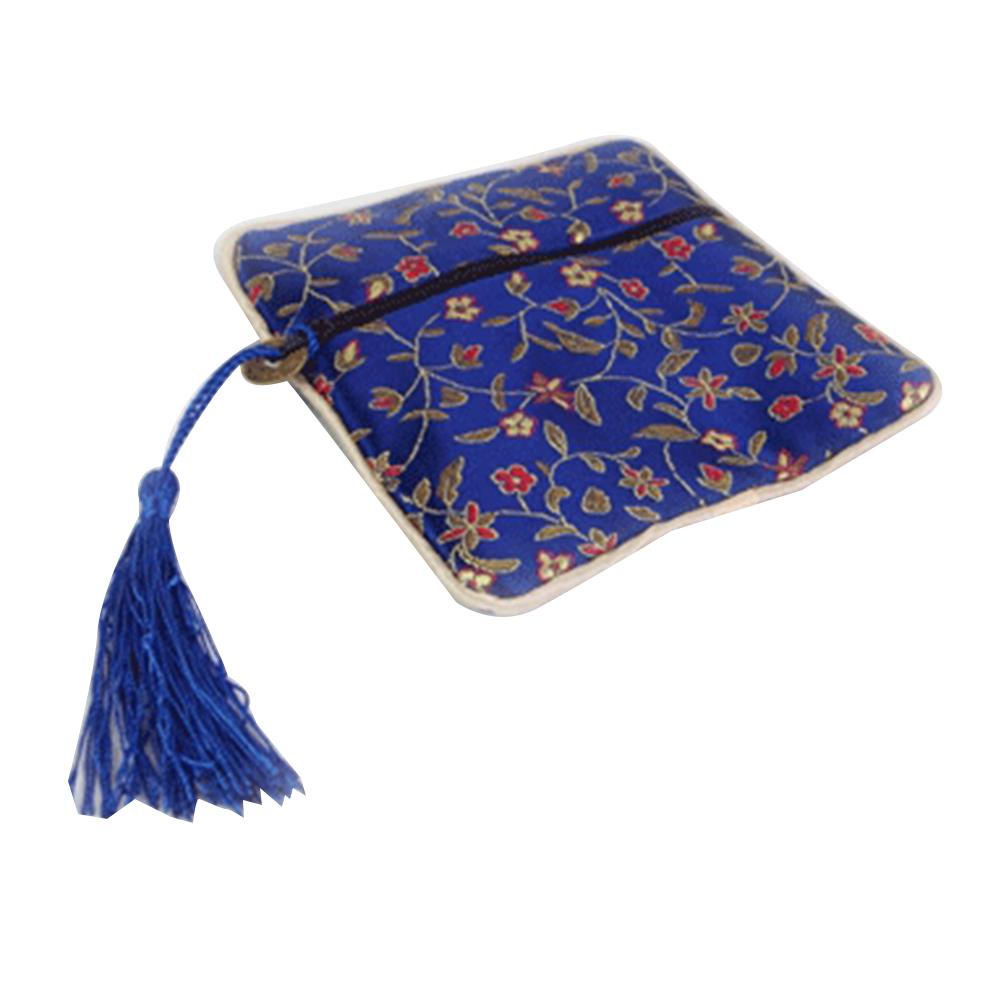 

Wonder Pocket с цветочной кисточкой и застежкой-молнией с вышивкой, квадратная сумка, сумка для хранения ювелирных изделий темно-синий