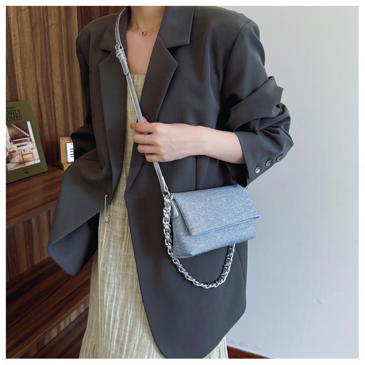 IELGY Fashionable Denim Underarm Bag High-End Chain Shoulder Messenger Bag All-Match Small Square Bag