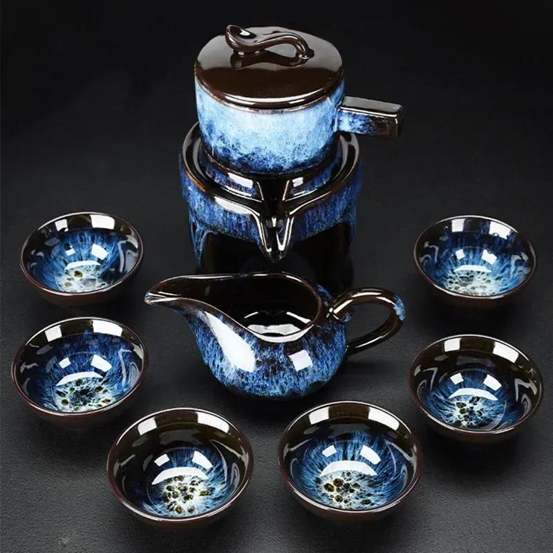 8-teiliges Set Halbautomatische Teesets Chinesisches Keramik-Teeset aus lila Ton Teetasse Das Kung-Fu-Teekannenset