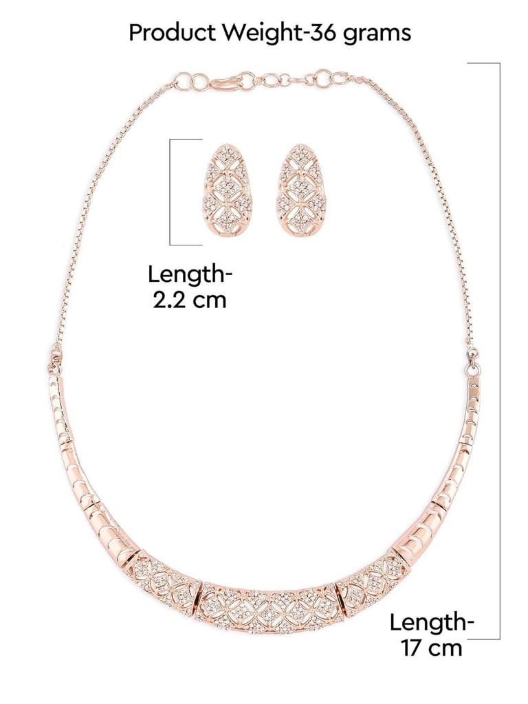 Rose Gold Cubic Zirconia Party Bling Necklace & Earring Set For Women