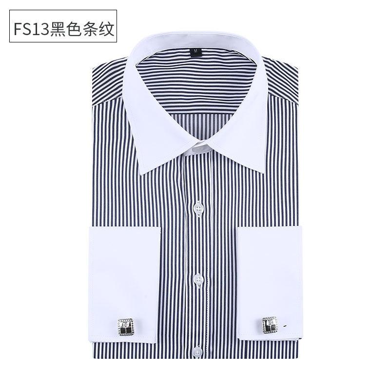 Men's Blue Striped French Cufflink Formal Dress Shirt Leisure