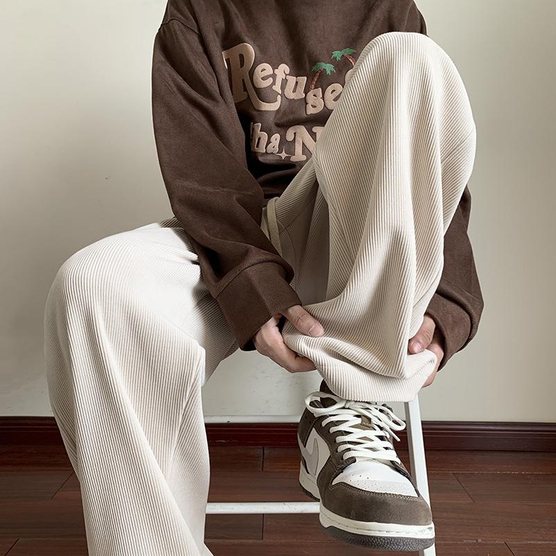 American Hong Kong Style Men's Casual Pants Autumn Winter Loose Straight Leg Trousers Wide Leg Sports Long Trousers