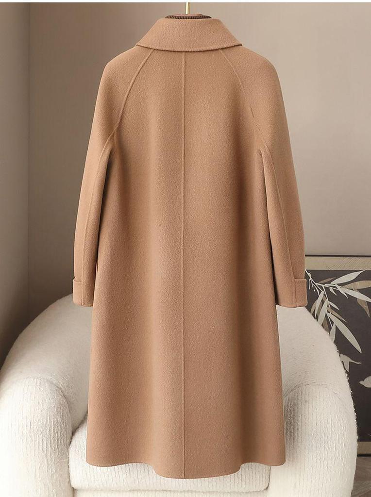 Women's Casual 10% Cashmere Wool Blend Coat - Spring 2026 Korean High-End Double-Faced Wool