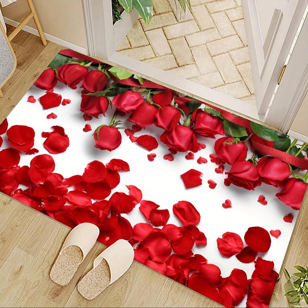Luxury Beautiful Rose Print Kitchen Mat Soft Thickened Kitchen Floor Mat Waterproof Non-slip Oil-proof Floor Mat Runner Rug