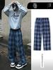 Plaid Pants Loose Straight High Street New Versatile Casual Sports Sweatpants with a Vertical Feel Black and White Basketball Long Pants for Men