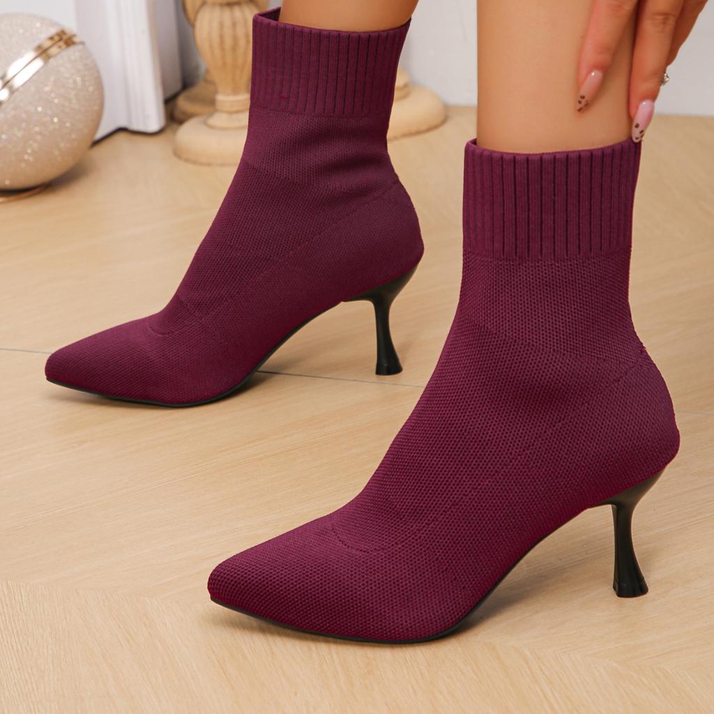 Women Boots Stretch Fabric Socks Boots Women Elegant Pointed Toe Knitting Elastic Ankle Boots Women Sexy Heels Shoes
