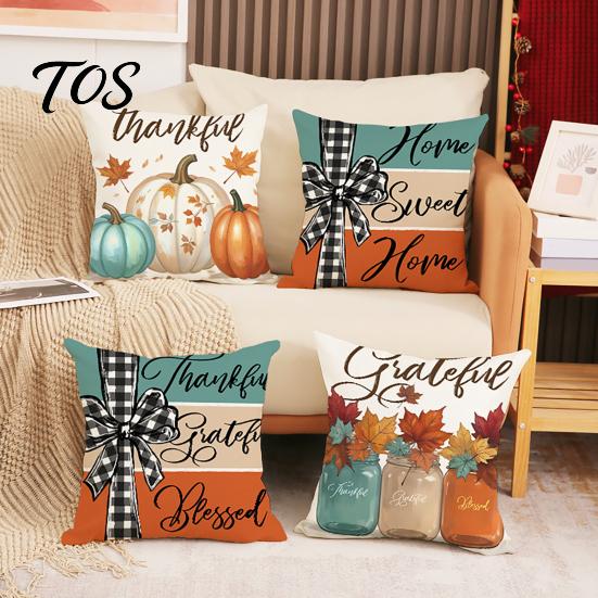 Washable Zippered Pillow Cases Fall Thanksgiving Throw Covers, Pumpkin Maple Leaf Cushion Cases, Autumn Harvest Decorative Covers for Sofa Couch