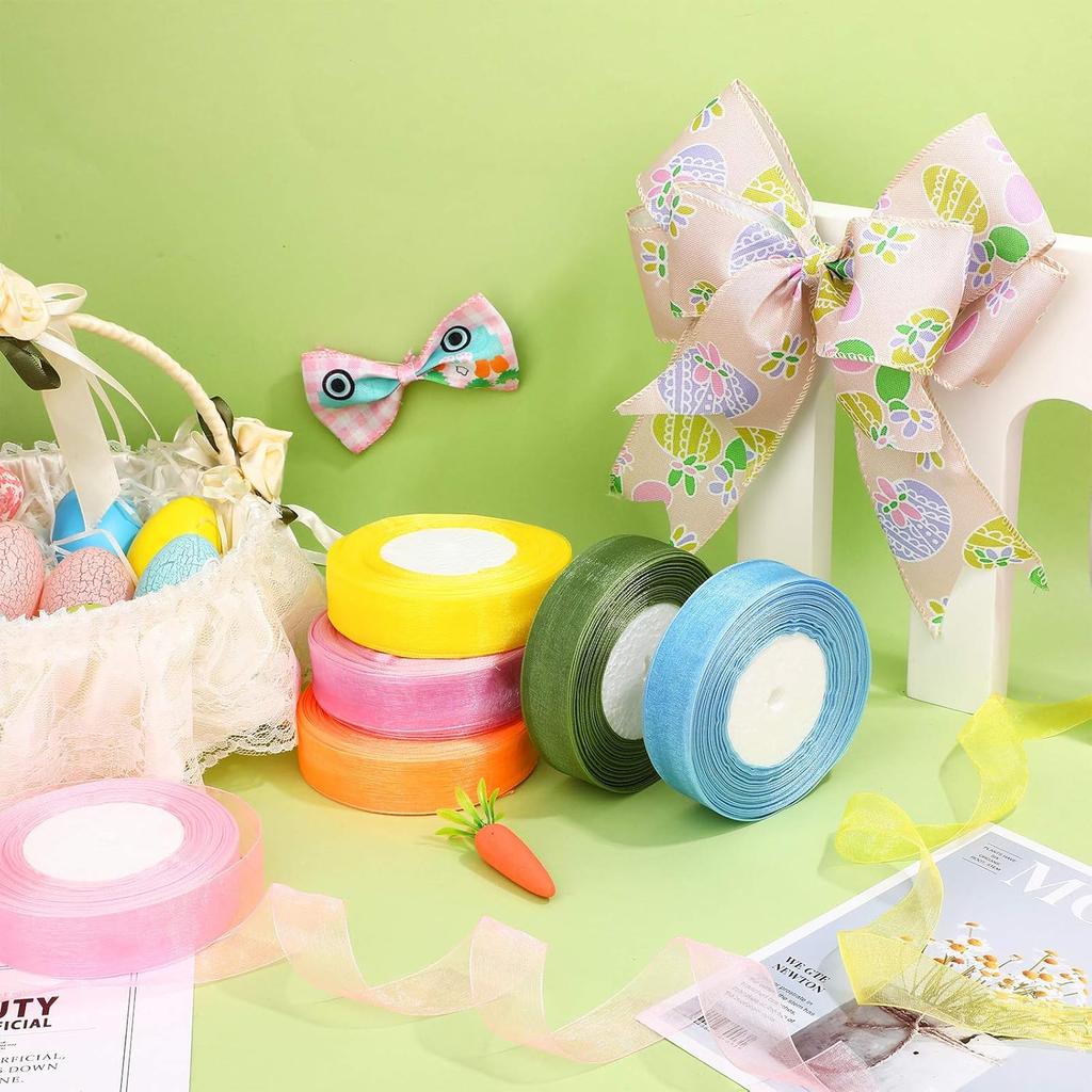 Organza Ribbon Sheer Chiffon Ribbon Bulk for Wrapping Decorating Valentine Wedding Birthday Bouquet Garland(50 Yard Each Roll,Bright Color)
