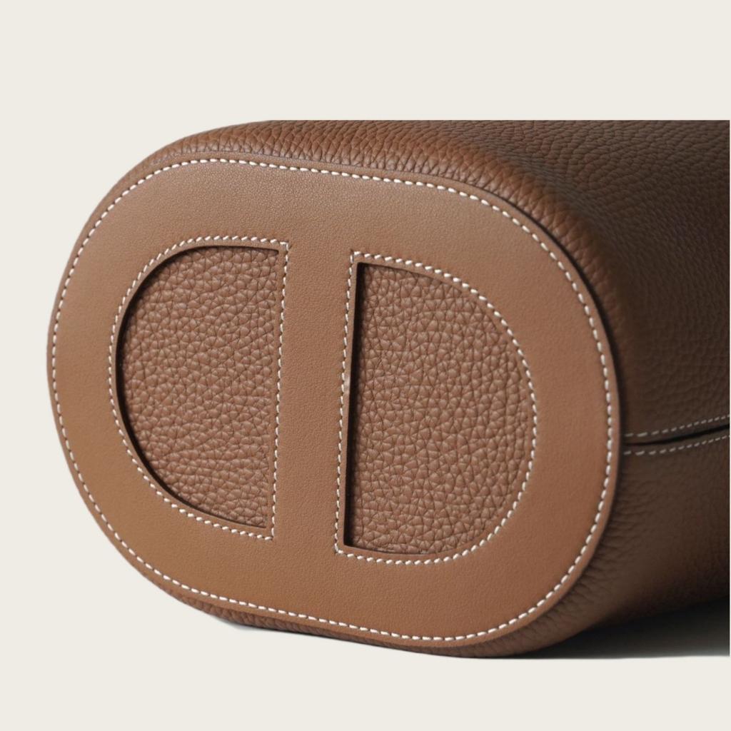 Borsa Secchiello in Pelle di Mucca TC con Manico, Cesto Verdura Naso di Maiale 18cm, alla Moda Versatile, da Donna