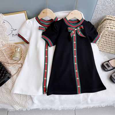 Classic Style Bowknot Girls' Dress Middle and Big Children Bee Ribbon Slim Fit Dress