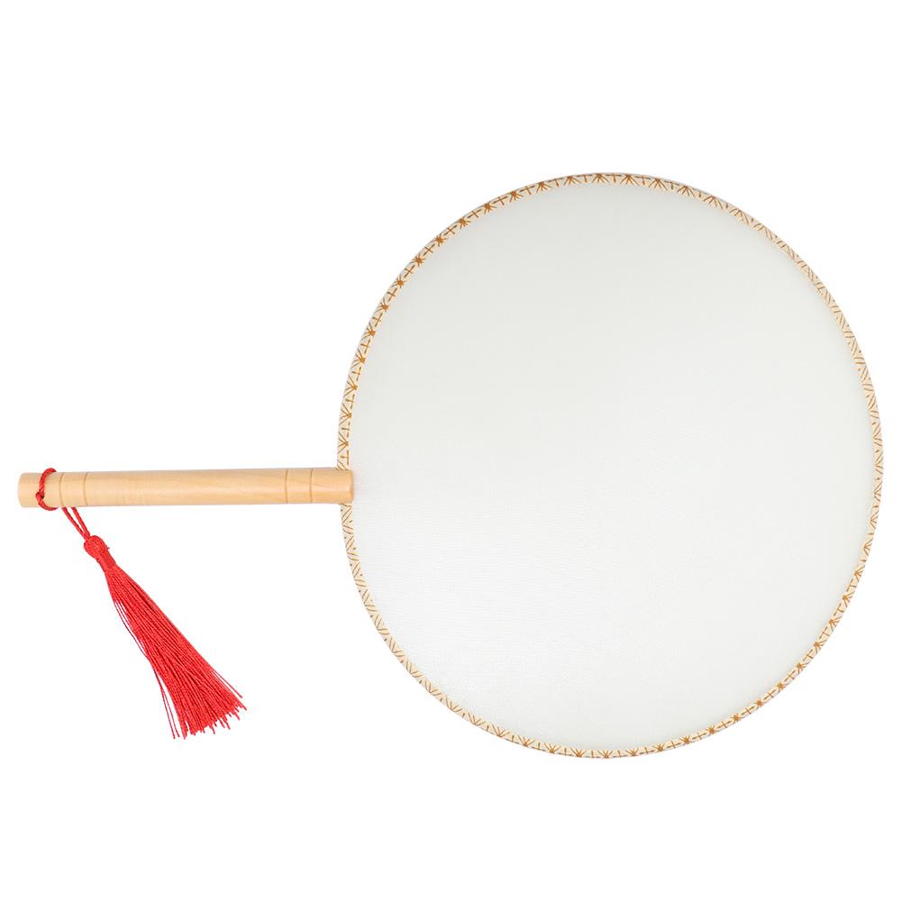 Classical Wooden Handle Round Silk Classical Fan Tassel Handle Fan Gift Decoration(Round wooden handle white silk cloth )