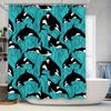 Blue Waves Whale Pattern Shower Curtain Waterproof Bath Decoration Home Decor