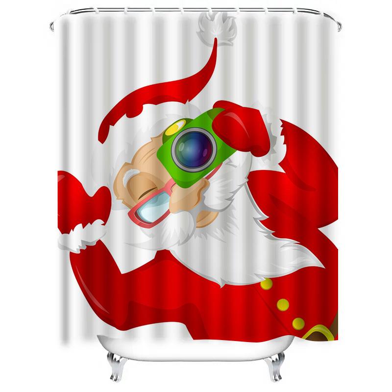 Tu Santa Claus Photography Shower Curtain Christmas Bathroom Decor Festive Holiday Print Waterproof Fabric Backdrop For Tub