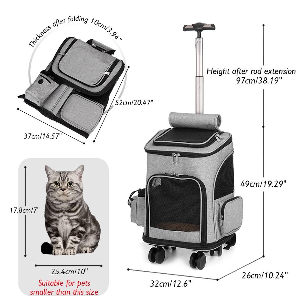 Wheeled Pet Carrier Backpack Travel Carrier for Puppy Dogs Cats Removable Rolling Wheels Mesh Ventilation Window Storage Pockets