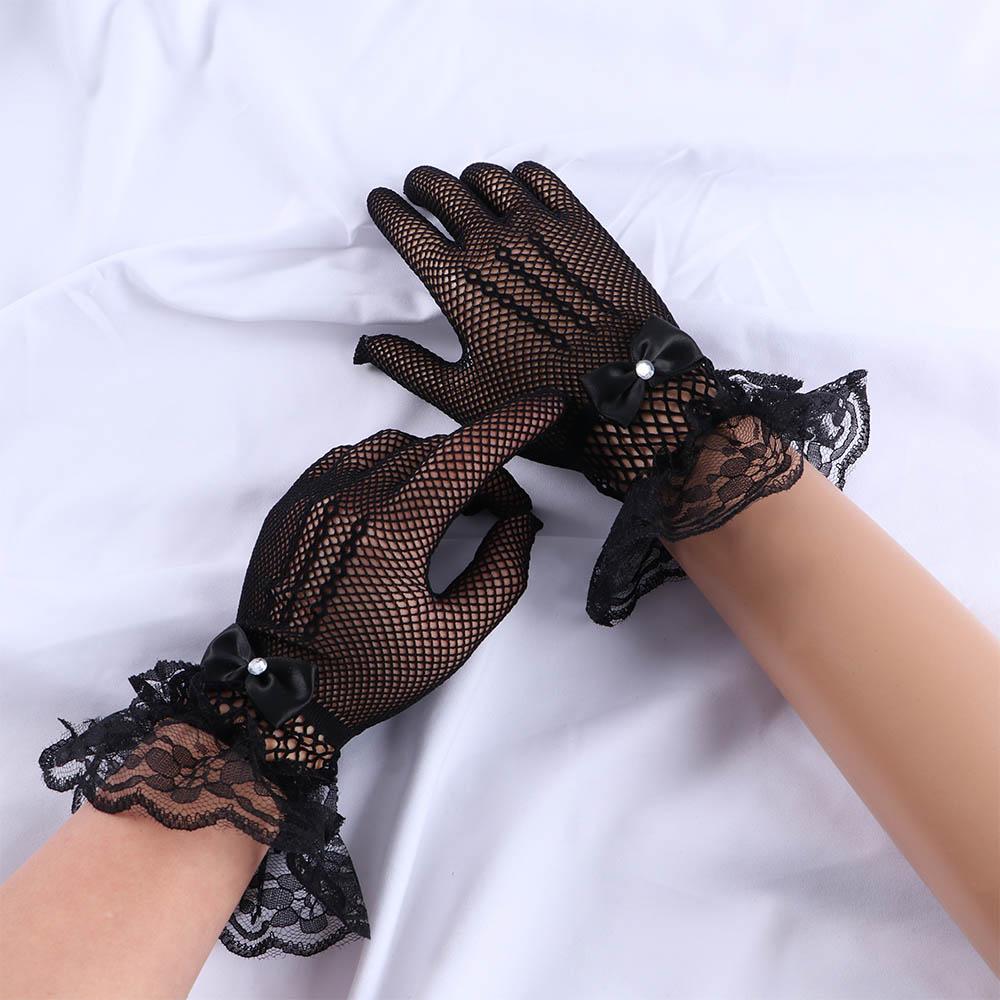 Sexy Schleife Fischernetz Blume Anti-UV Sonnenschutz Handschuhe Spitze Hochzeits Handschuhe Damen Fahrhandschuhe