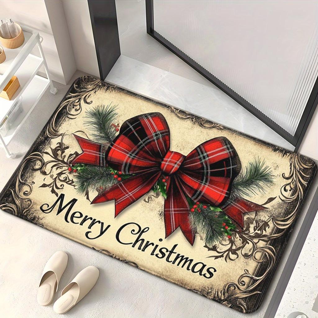 1pc Christmas Holiday Print Welcome Doormat, Washable Indoor Floor Mat for Entryway, Bathroom, Bedroom, Living Room, Home Decor