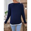 Fall Winter Women's Fake Two-piece Crew Neck Button Pullover Brushed Long Sleeve T-shirt, Casual Top for European American Crossborder