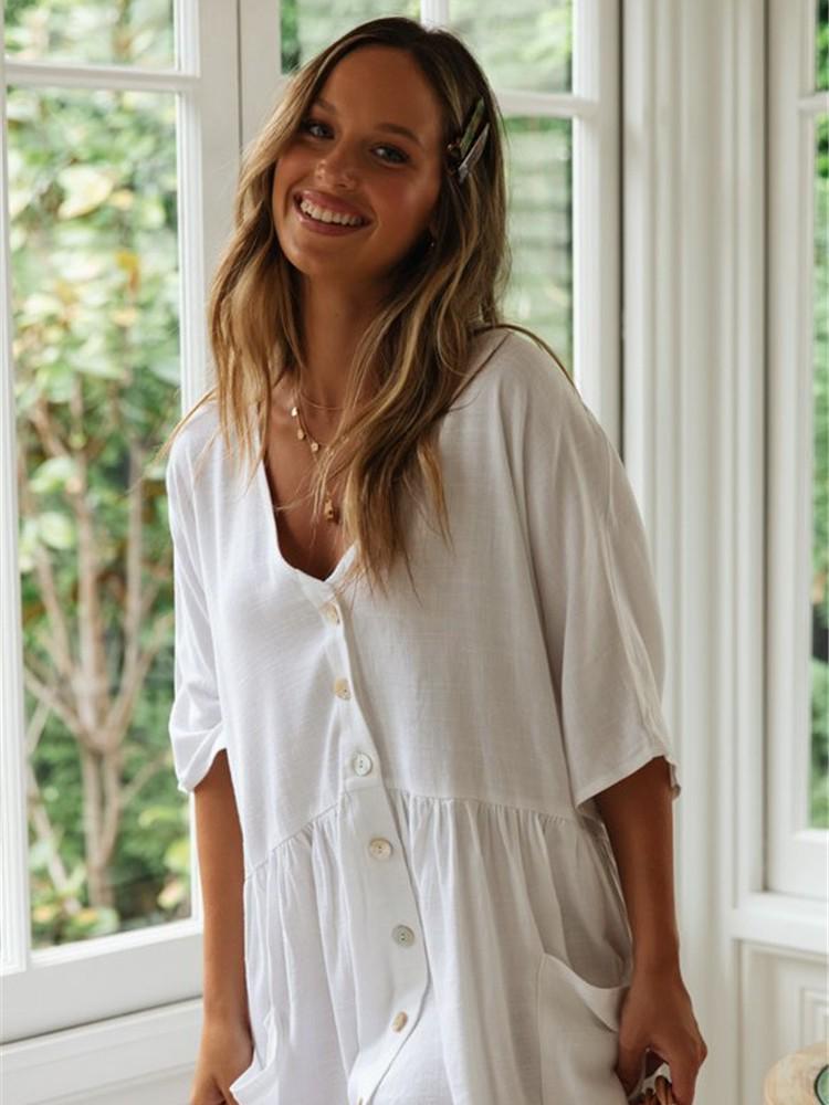 European & American Cotton Bamboo Pocket Swimsuit Cover-up