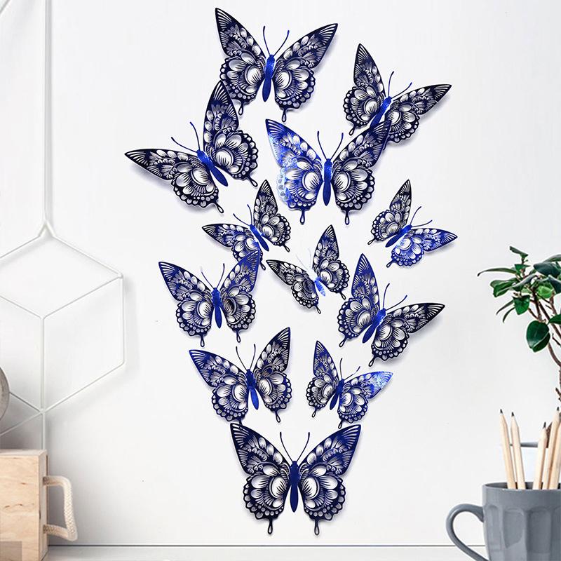 12Pcs/Set 3D Wall Stickers Hollow Butterfly for Kids Rooms Home Wall Decor DIY Fridge Stickers Living Room Decoration