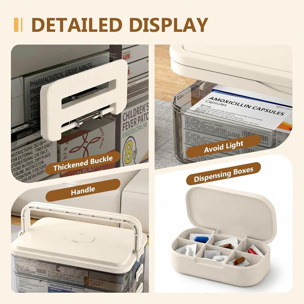 4-Tier Medicine Storage, Medicine Cabinet Medicine Box with Handle