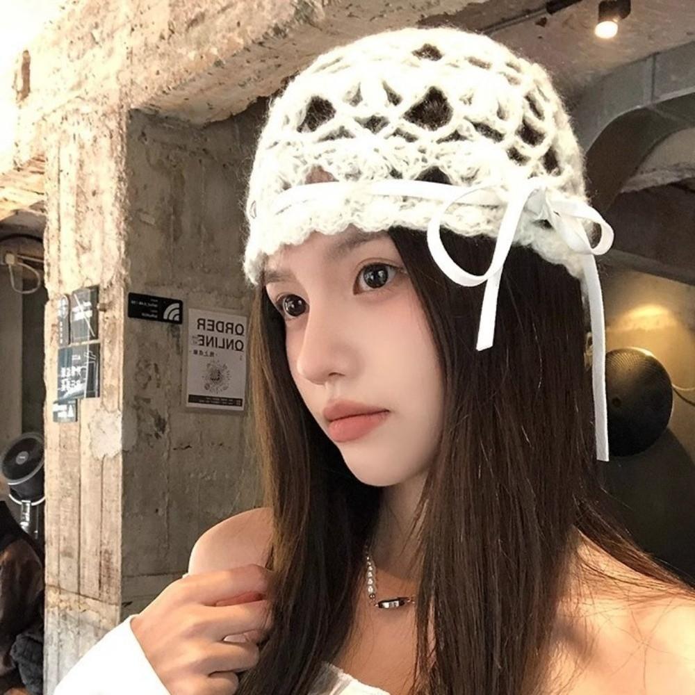 Korean Style Knitted Hat Hollow Design Crochet Hat Fashion Women's Hat  Autumn
