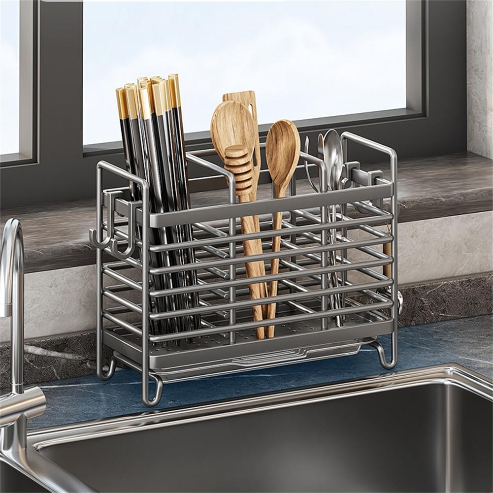 1PC Utensil Holder 2/3 Compartments Wall Mounted Utensil Bracket Kitchen Counter Drying Rack For Forks Spoons Storage Holder