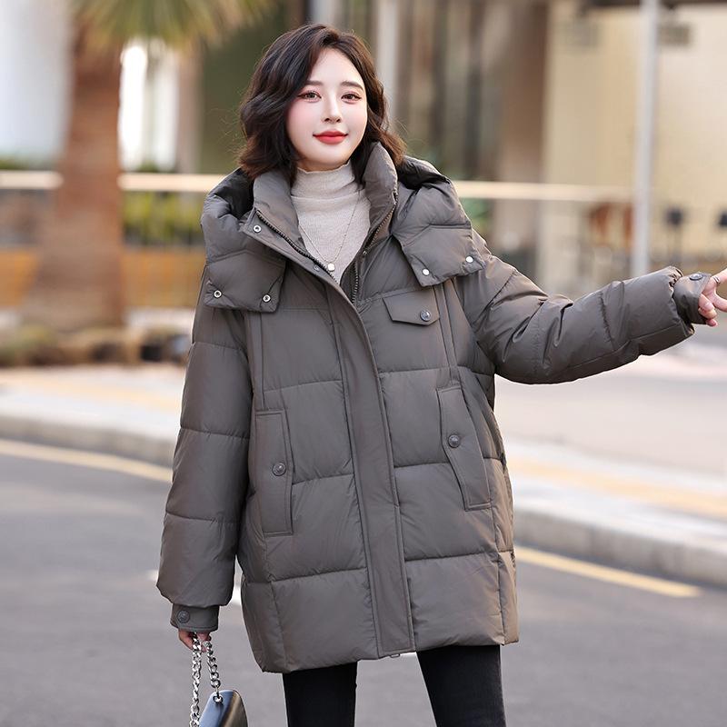 Medium and long thickened hooded down cotton-padded women's jacket Winter new loose warm cotton-padded women's cotton-padded jacket