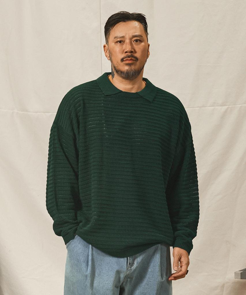 RUGGED HOUSE Cool Texture Oversized Collared Summer Knit Green