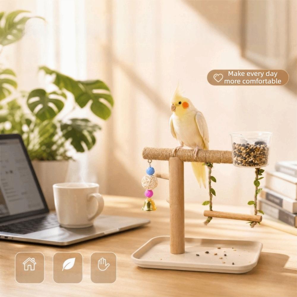 Durable Parrot Tray Rack Wooden Bird Platform Food Box Bird Feeding Station Rack Training Tool