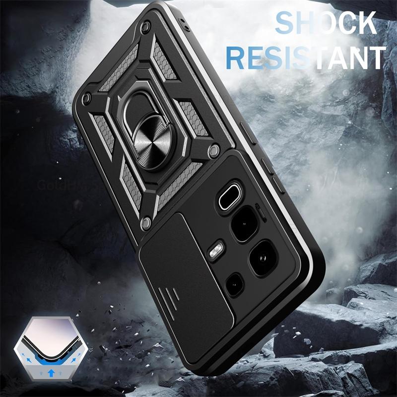 Push Window Slide Lens Heavy Duty Protective Case For Infinix Note 50s 50 Pro Plus Magnetic Finger Ring Holder Kickstand Cover Note 50 Pro 50x 40X 30i