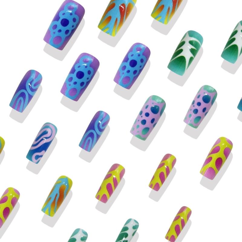 Square Press On Nail French Tips Fake Nail Full Cover False Nail with Design Artificial Acrylic Nail Stick On Nail