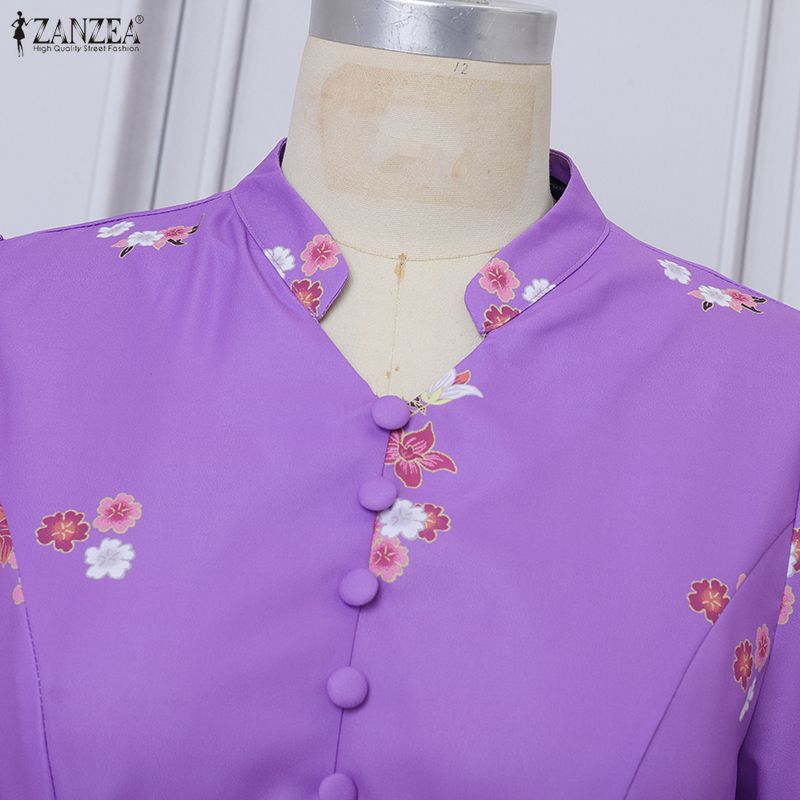 ZANZEA Women Casual V-Neck Short Sleeve Summer Floral Print Dress