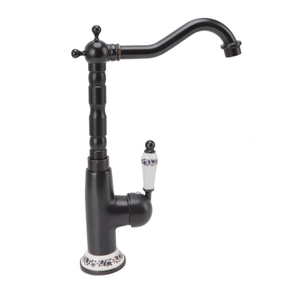 Starožitný kohoutek Porcelánový ventil v retro stylu Dlouhý výtok Robustní mosazný otočný starožitný směšovací kohout pro