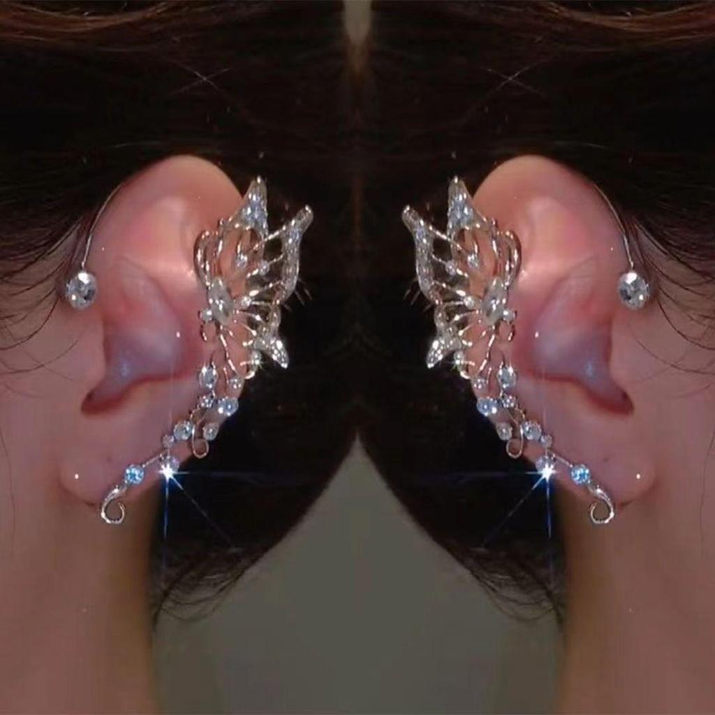 Ear Cuff Korean Style Hollow Out Lustrous Without Piercing Temperament Butterfly Elf Inlaid Rhinestone